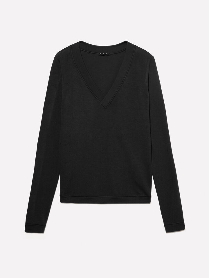 Black slim fit long sleeve t-shirt - women's long sleeve t-shirts - Black | Sisley image number 6